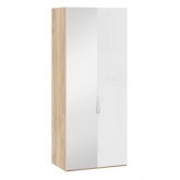 Шкаф для одежды Эмбер с 1 глухой и 1 зеркальной дверями Яблоня Беллуно, Белый глянец